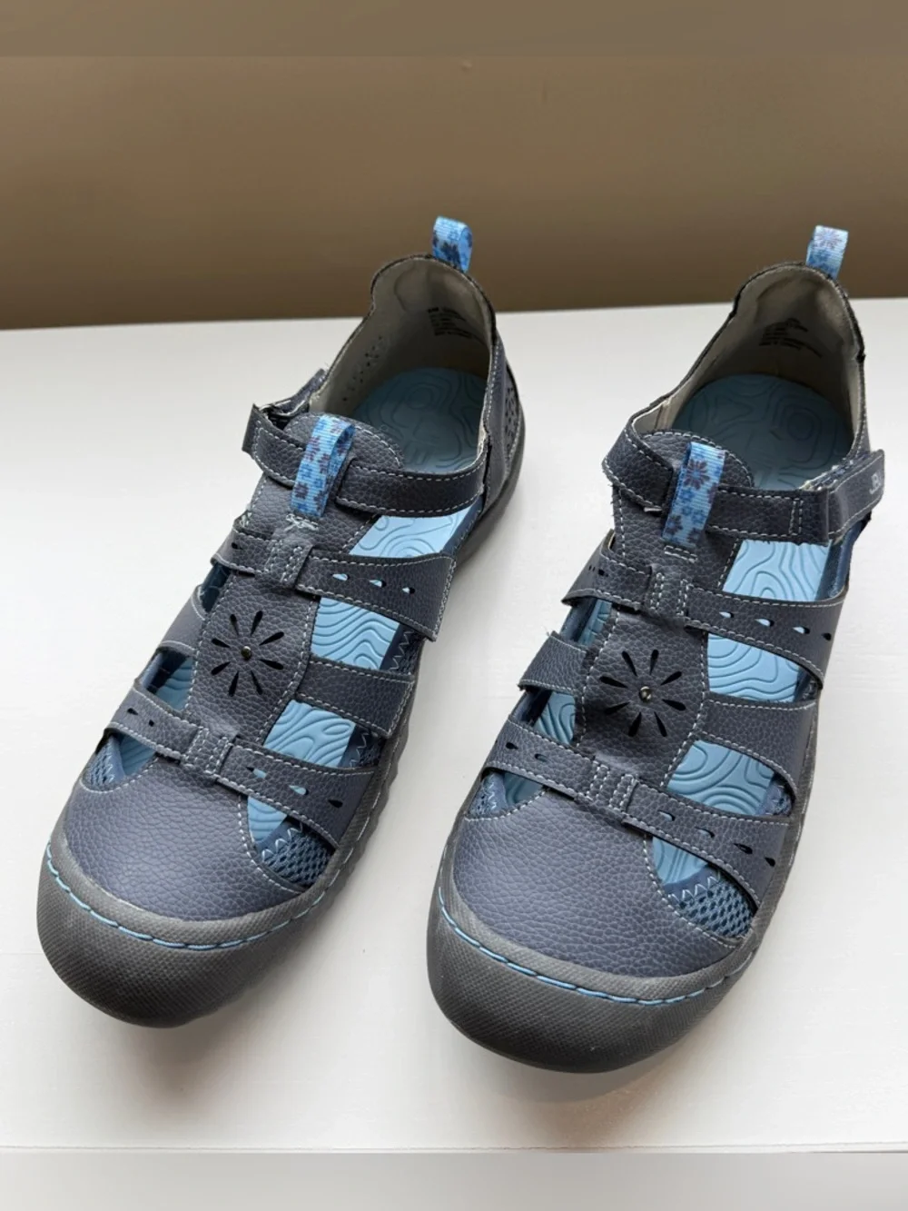 JBU Size 9 Mary Jane Sandals Gray Blue Comfort Memory Foam Casual Travel - Picture 2 of 8